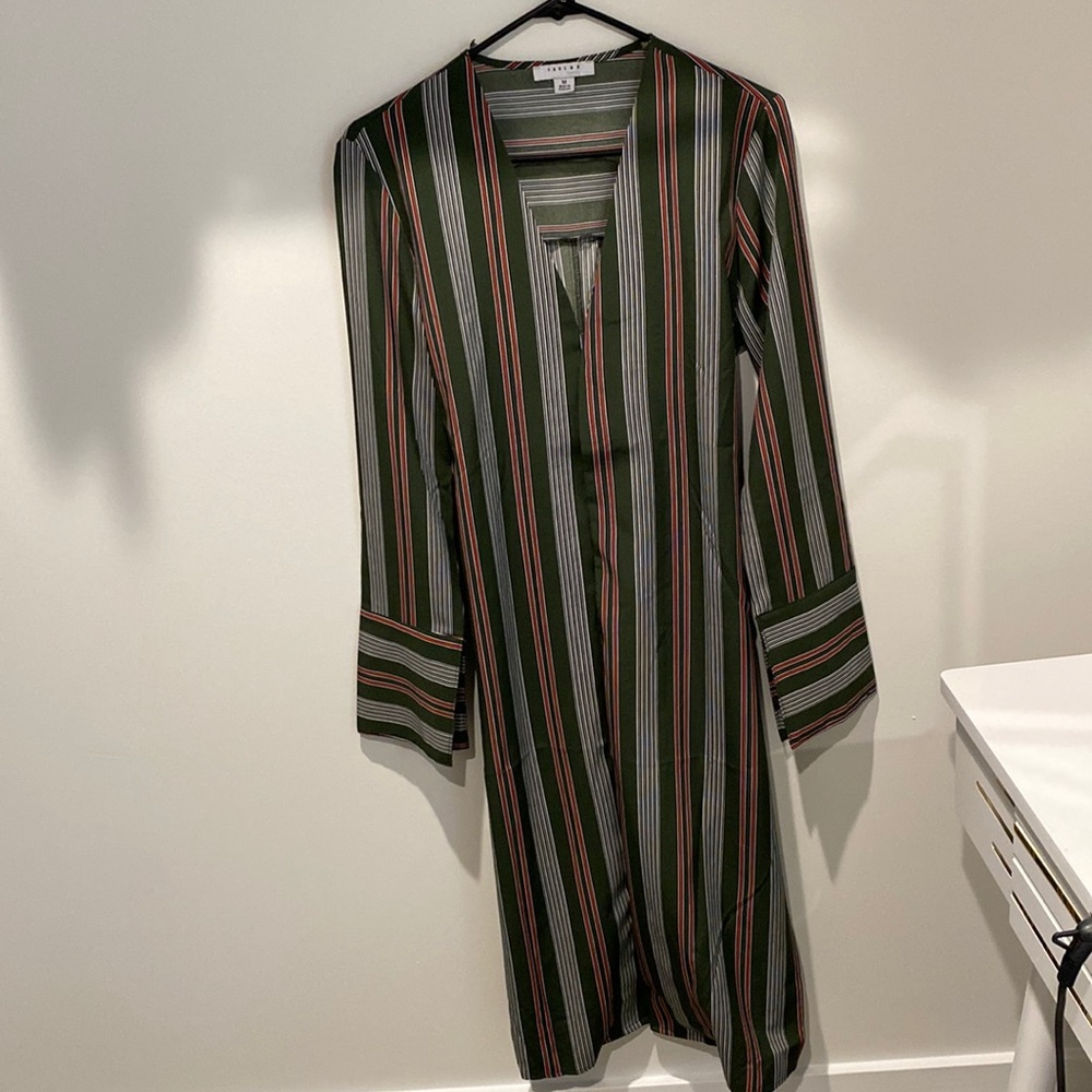 Long polyester cardigan with tie